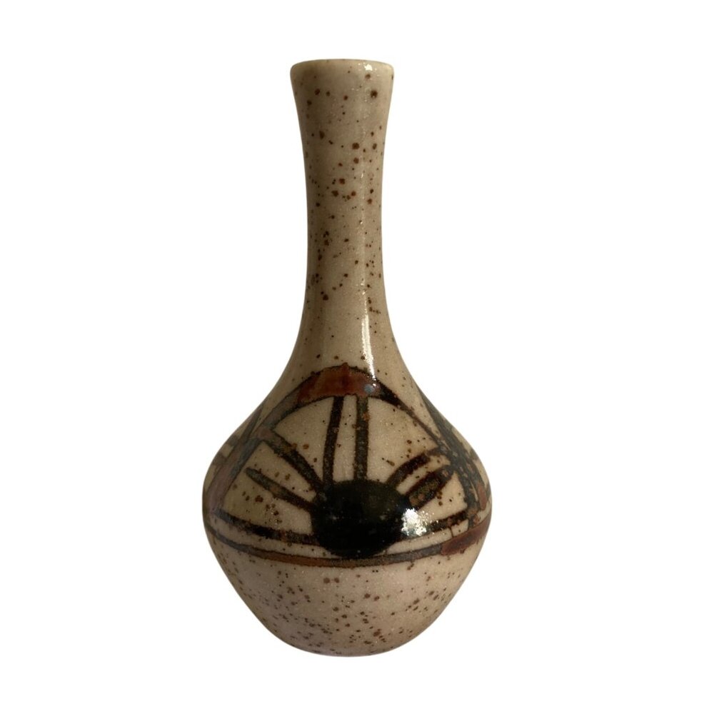 Vintage Otagiri OMC Japan Brown Speckled Stoneware Hand Painted Round Bud Vase